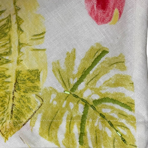 Uniform-John Paul Richard Skirt Pure Linen White Size 14 Tropical‎ Floral A-Line - Picture 3 of 9